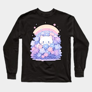 Cute Baby Kawaii Rainbow Flower Garden Kitten Long Sleeve T-Shirt